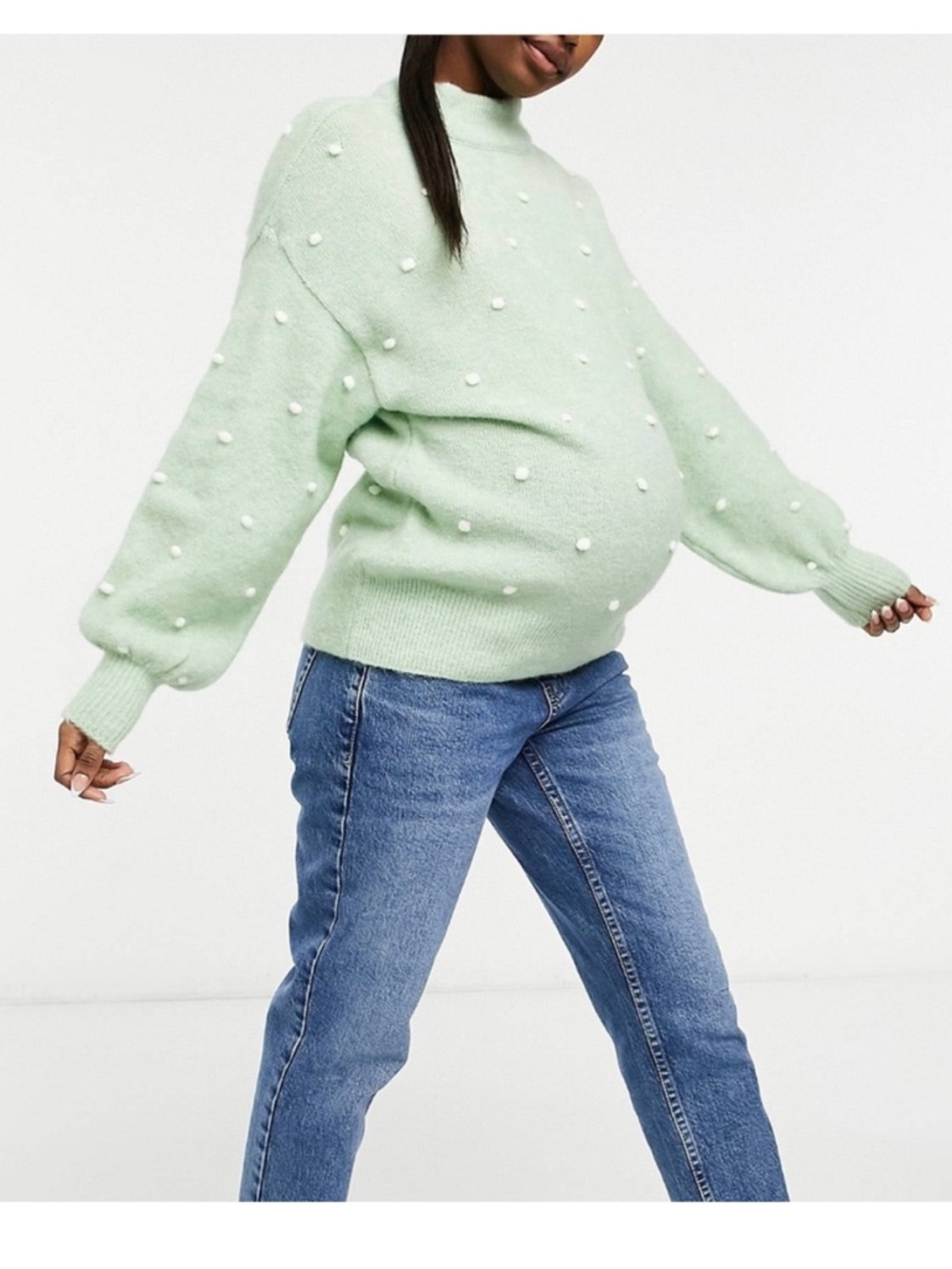 ASOS Maternity Mint Green Pom-Pom Knit Sweater UK 12 / US 8